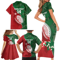 Custom Tonga And Australia Rugby Family Matching Short Sleeve Bodycon Dress and Hawaiian Shirt Mate Maa Tongan Ngatu Mix Kangaroos Aboriginal LT14 - Polynesian Pride