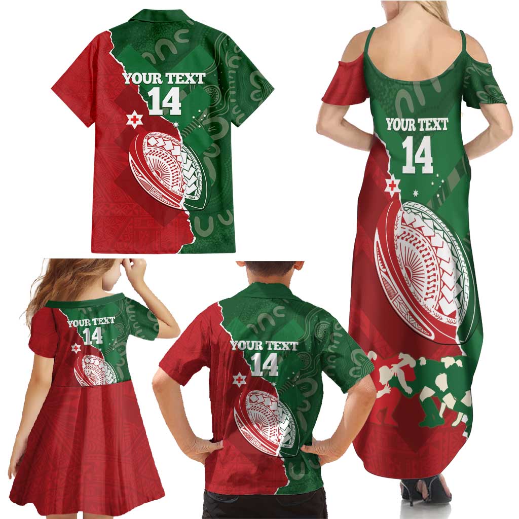 Custom Tonga And Australia Rugby Family Matching Summer Maxi Dress and Hawaiian Shirt Mate Maa Tongan Ngatu Mix Kangaroos Aboriginal LT14 - Polynesian Pride
