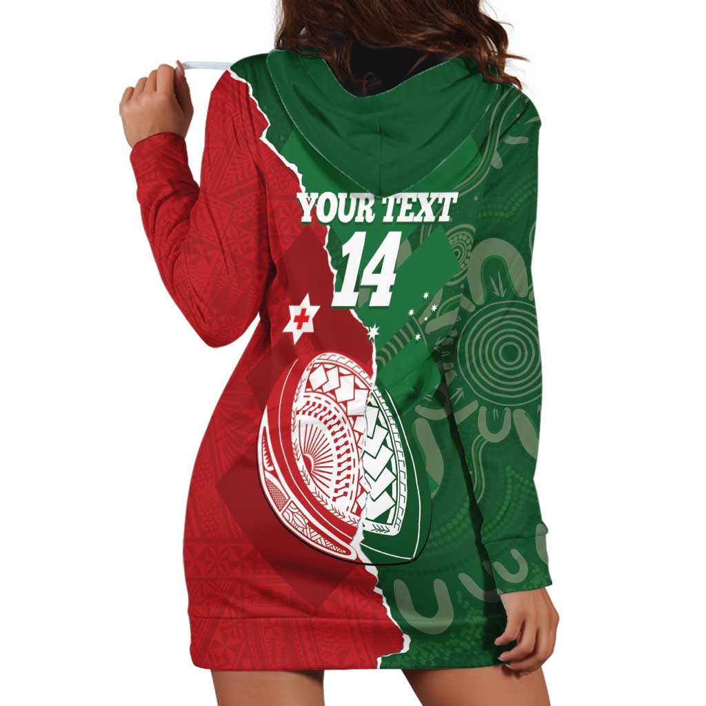 Custom Tonga And Australia Rugby Hoodie Dress Mate Maa Tongan Ngatu Mix Kangaroos Aboriginal LT14 - Polynesian Pride