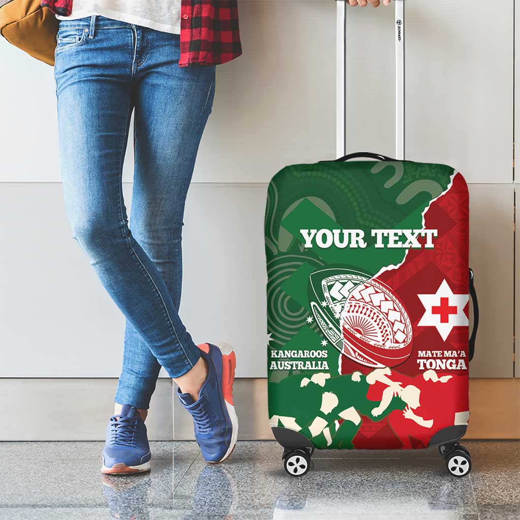 Custom Tonga And Australia Rugby Luggage Cover Mate Maa Tongan Ngatu Mix Kangaroos Aboriginal
