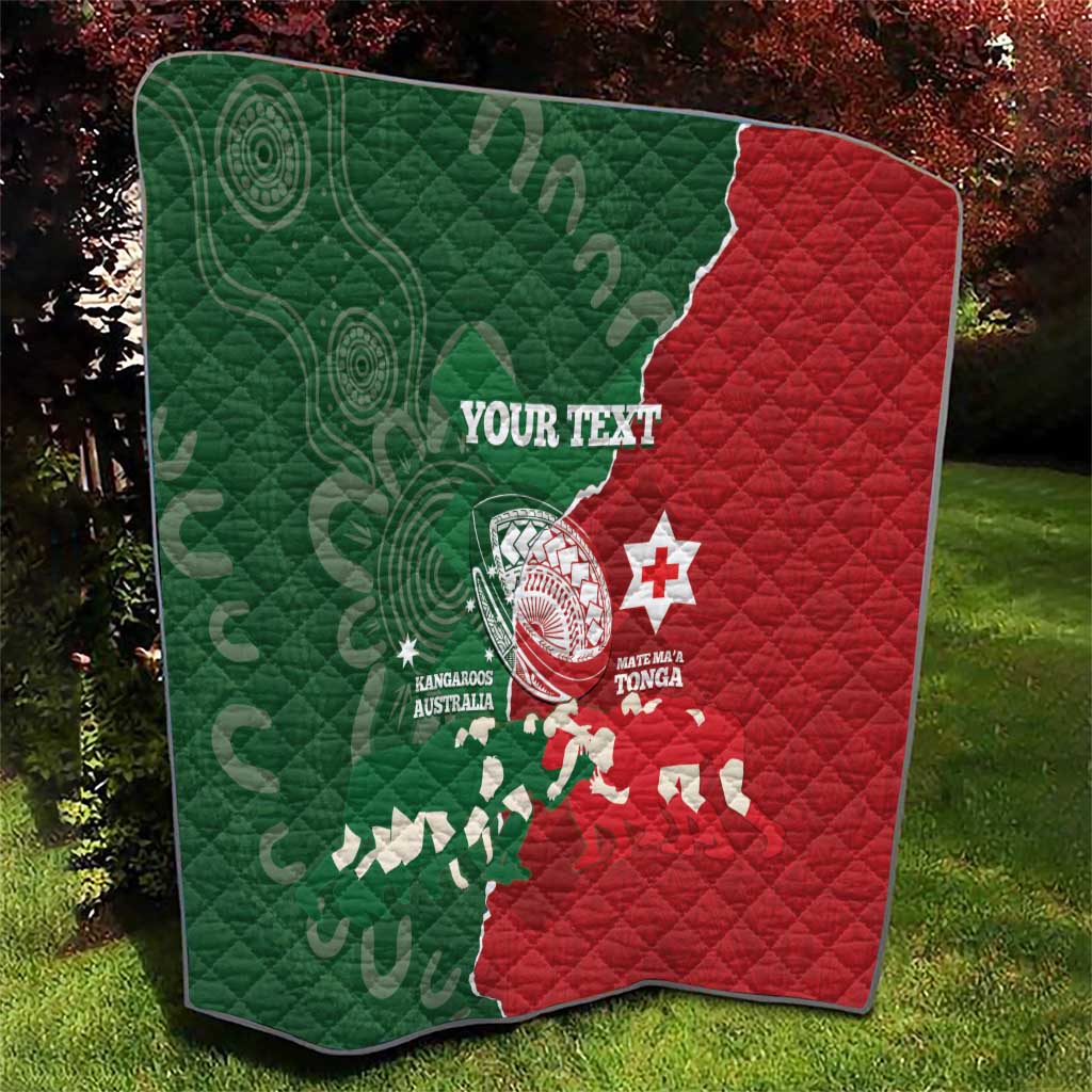 Custom Tonga And Australia Rugby Quilt Mate Maa Tongan Ngatu Mix Kangaroos Aboriginal