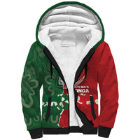 Custom Tonga And Australia Rugby Sherpa Hoodie Mate Maa Tongan Ngatu Mix Kangaroos Aboriginal LT14 Unisex Green - Polynesian Pride