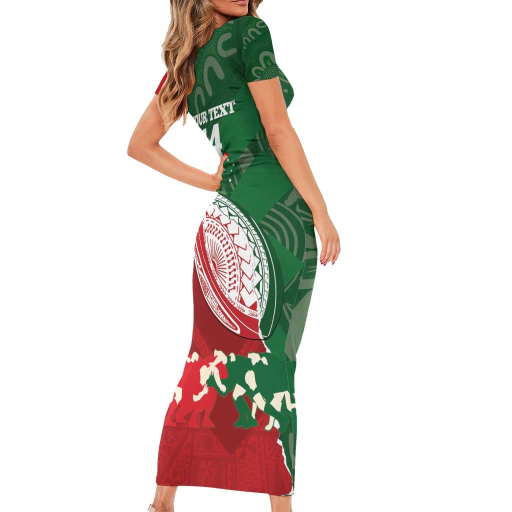 Custom Tonga And Australia Rugby Short Sleeve Bodycon Dress Mate Maa Tongan Ngatu Mix Kangaroos Aboriginal LT14 - Polynesian Pride