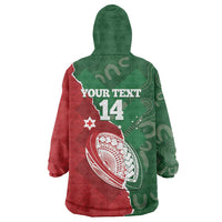 Custom Tonga And Australia Rugby Wearable Blanket Hoodie Mate Maa Tongan Ngatu Mix Kangaroos Aboriginal LT14 - Polynesian Pride