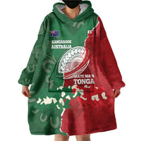 Custom Tonga And Australia Rugby Wearable Blanket Hoodie Mate Maa Tongan Ngatu Mix Kangaroos Aboriginal LT14 - Polynesian Pride
