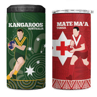 Personalised Mate Maa Tonga And Kangaroo Australia 4 in 1 Can Cooler Tumbler Tongan Kupesi Mix Aboriginal Art LT14 One Size: 16 oz Green - Polynesian Pride