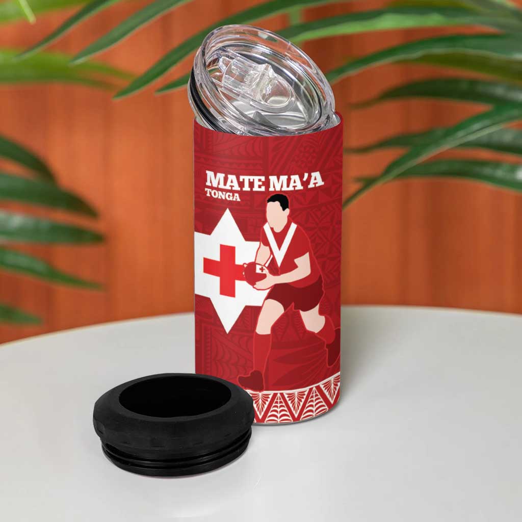 Personalised Mate Maa Tonga And Kangaroo Australia 4 in 1 Can Cooler Tumbler Tongan Kupesi Mix Aboriginal Art LT14 - Polynesian Pride