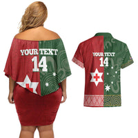 Custom Mate Maa Tonga And Kangaroo Australia Couples Matching Off Shoulder Short Dress and Hawaiian Shirt Tongan Kupesi Mix Aboriginal Art LT14 - Polynesian Pride