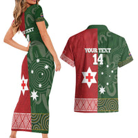 Custom Mate Maa Tonga And Kangaroo Australia Couples Matching Short Sleeve Bodycon Dress and Hawaiian Shirt Tongan Kupesi Mix Aboriginal Art LT14 - Polynesian Pride
