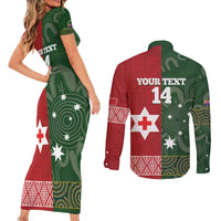 Custom Mate Maa Tonga And Kangaroo Australia Couples Matching Short Sleeve Bodycon Dress and Long Sleeve Button Shirt Tongan Kupesi Mix Aboriginal Art LT14 - Polynesian Pride