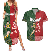 Custom Mate Maa Tonga And Kangaroo Australia Couples Matching Summer Maxi Dress and Hawaiian Shirt Tongan Kupesi Mix Aboriginal Art LT14 Green - Polynesian Pride