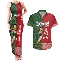 Custom Mate Maa Tonga And Kangaroo Australia Couples Matching Tank Maxi Dress and Hawaiian Shirt Tongan Kupesi Mix Aboriginal Art LT14 Green - Polynesian Pride