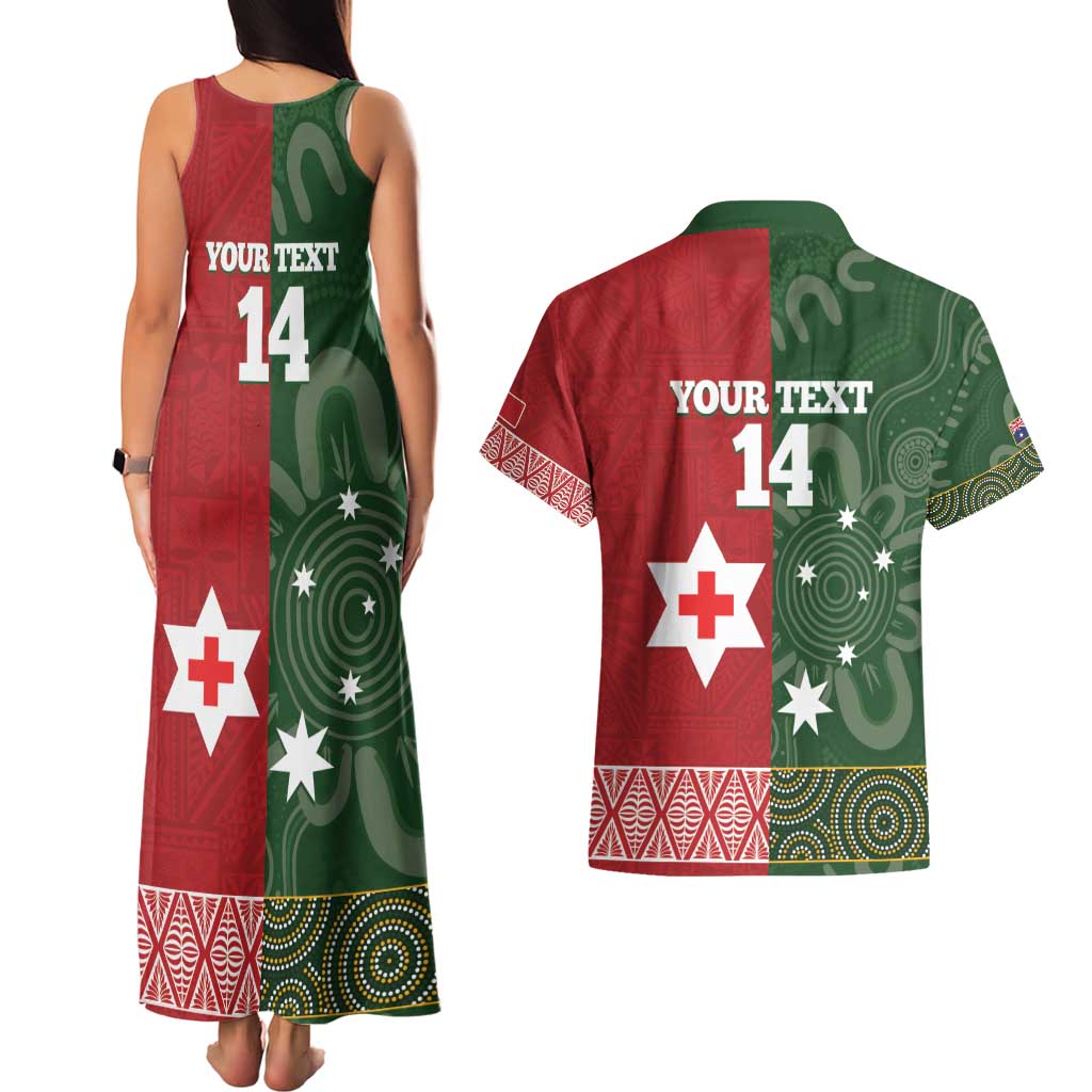 Custom Mate Maa Tonga And Kangaroo Australia Couples Matching Tank Maxi Dress and Hawaiian Shirt Tongan Kupesi Mix Aboriginal Art LT14 - Polynesian Pride
