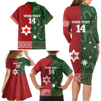 Custom Mate Maa Tonga And Kangaroo Australia Family Matching Long Sleeve Bodycon Dress and Hawaiian Shirt Tongan Kupesi Mix Aboriginal Art LT14 - Polynesian Pride