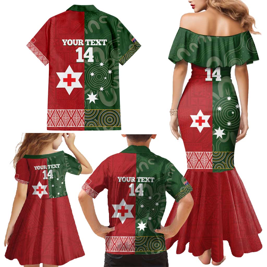 Custom Mate Maa Tonga And Kangaroo Australia Family Matching Mermaid Dress and Hawaiian Shirt Tongan Kupesi Mix Aboriginal Art LT14 - Polynesian Pride