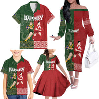 Custom Mate Maa Tonga And Kangaroo Australia Family Matching Off The Shoulder Long Sleeve Dress and Hawaiian Shirt Tongan Kupesi Mix Aboriginal Art LT14 - Polynesian Pride