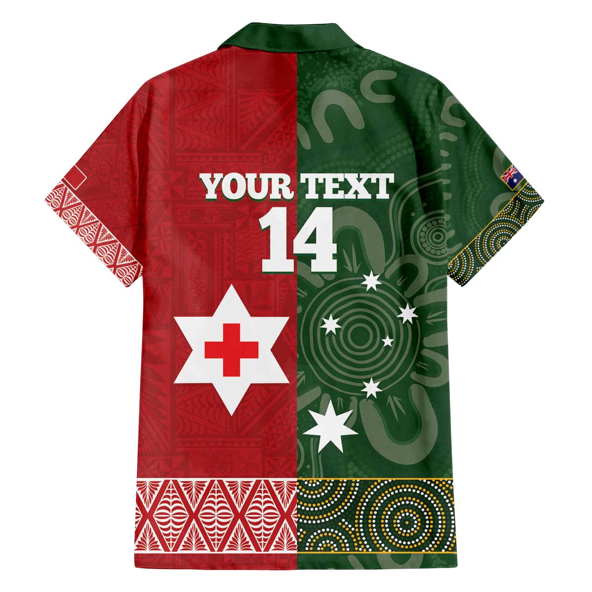 Custom Mate Maa Tonga And Kangaroo Australia Family Matching Off The Shoulder Long Sleeve Dress and Hawaiian Shirt Tongan Kupesi Mix Aboriginal Art LT14 - Polynesian Pride