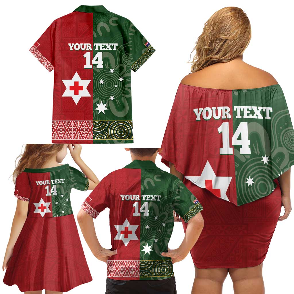 Custom Mate Maa Tonga And Kangaroo Australia Family Matching Off Shoulder Short Dress and Hawaiian Shirt Tongan Kupesi Mix Aboriginal Art LT14 - Polynesian Pride