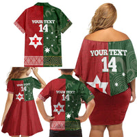 Custom Mate Maa Tonga And Kangaroo Australia Family Matching Off Shoulder Short Dress and Hawaiian Shirt Tongan Kupesi Mix Aboriginal Art LT14 - Polynesian Pride