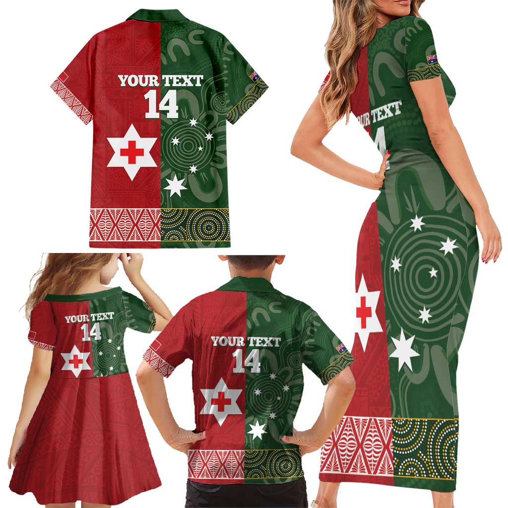 Custom Mate Maa Tonga And Kangaroo Australia Family Matching Short Sleeve Bodycon Dress and Hawaiian Shirt Tongan Kupesi Mix Aboriginal Art LT14 - Polynesian Pride
