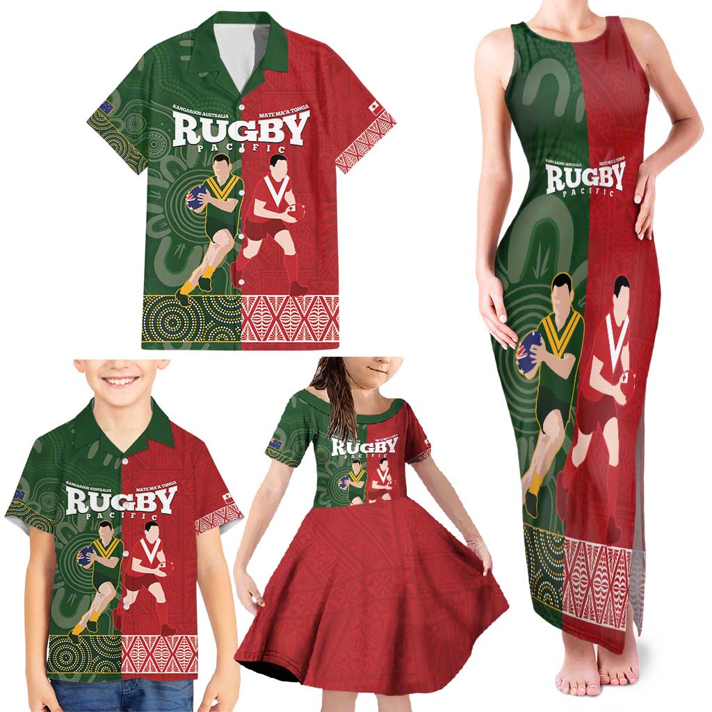 Custom Mate Maa Tonga And Kangaroo Australia Family Matching Tank Maxi Dress and Hawaiian Shirt Tongan Kupesi Mix Aboriginal Art LT14 - Polynesian Pride