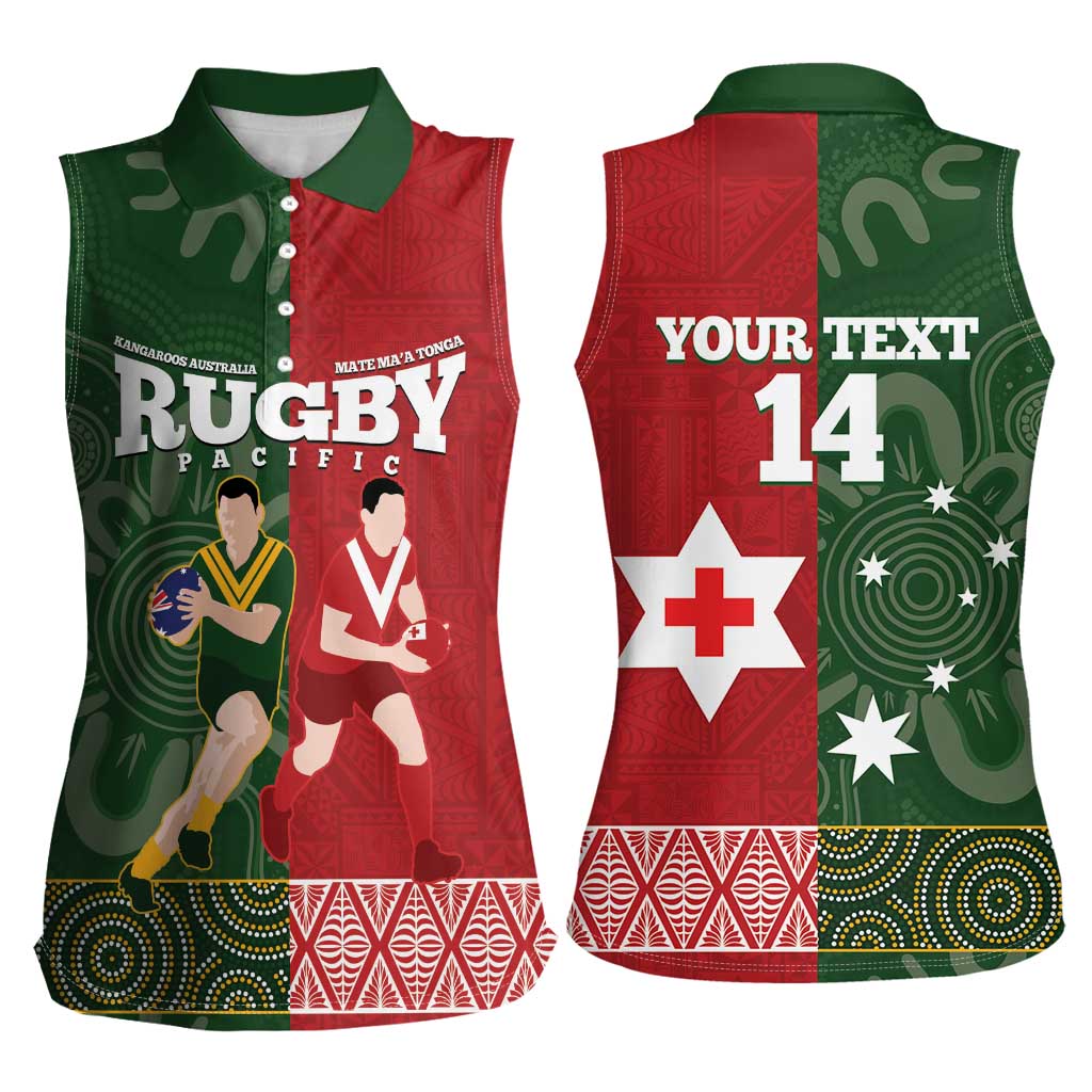 Custom Mate Maa Tonga And Kangaroo Australia Women Sleeveless Polo Shirt Tongan Kupesi Mix Aboriginal Art LT14 - Polynesian Pride
