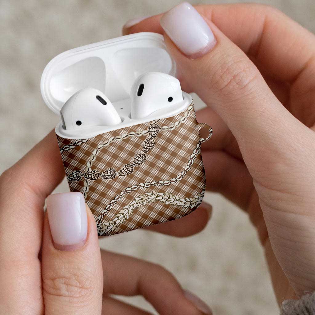 Brown Aloha Hawaii Shell Lei AirPods Case Palaka Hebrew Cone Honey Cowrie Elegant Curves - Polynesian Pride