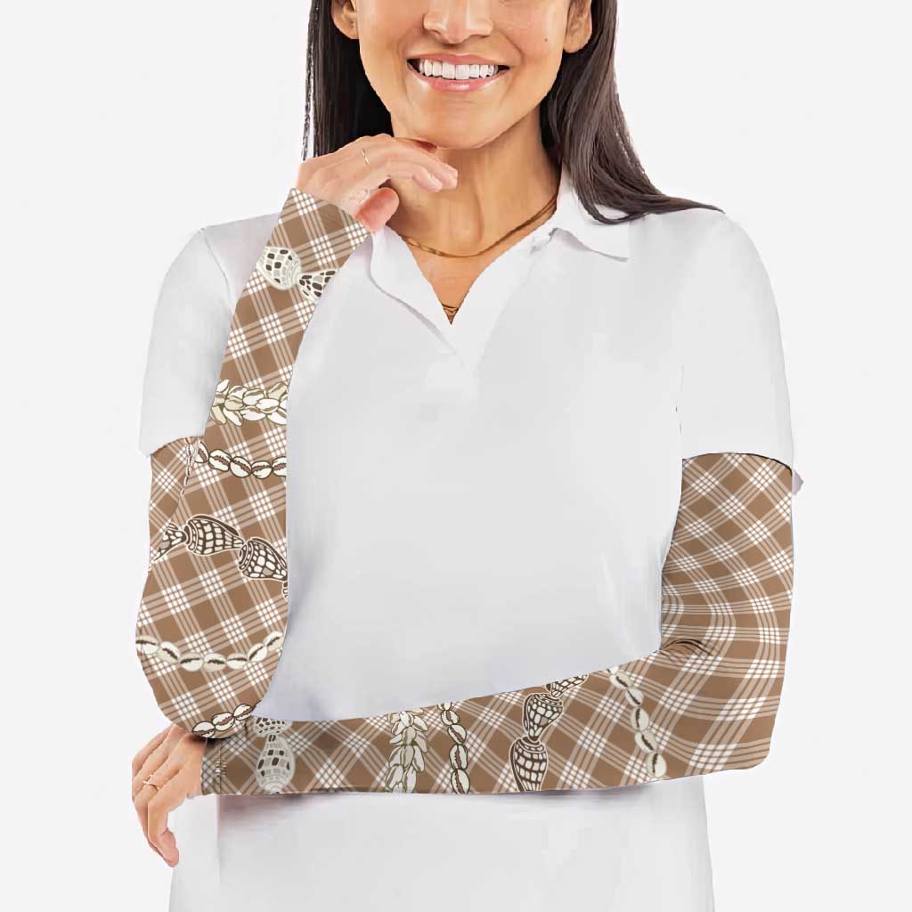 Brown Aloha Hawaii Shell Lei Arm Sleeves Palaka Hebrew Cone Honey Cowrie Elegant Curves - Polynesian Pride