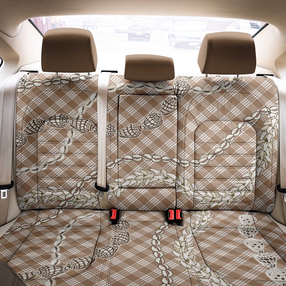 Brown Aloha Hawaii Shell Lei Back Car Seat Cover Palaka Hebrew Cone Honey Cowrie Elegant Curves - Polynesian Pride