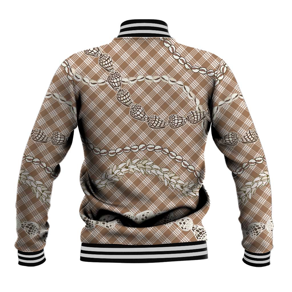 Brown Aloha Hawaii Shell Lei Baseball Jacket Palaka Hebrew Cone Honey Cowrie Elegant Curves - Polynesian Pride
