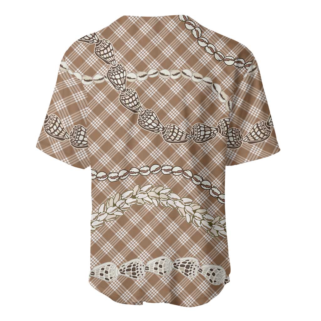 Brown Aloha Hawaii Shell Lei Baseball Jersey Palaka Hebrew Cone Honey Cowrie Elegant Curves - Polynesian Pride