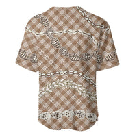 Brown Aloha Hawaii Shell Lei Baseball Jersey Palaka Hebrew Cone Honey Cowrie Elegant Curves - Polynesian Pride
