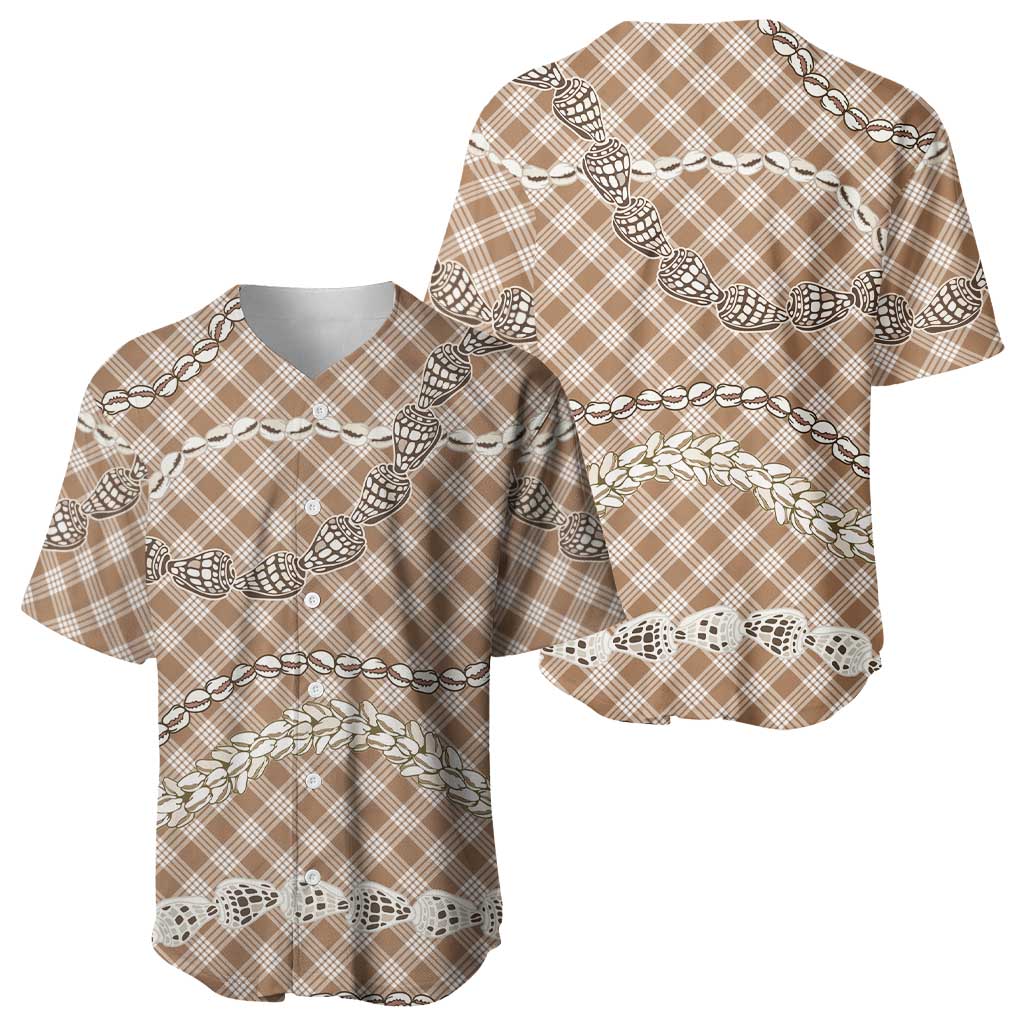 Brown Aloha Hawaii Shell Lei Baseball Jersey Palaka Hebrew Cone Honey Cowrie Elegant Curves - Polynesian Pride