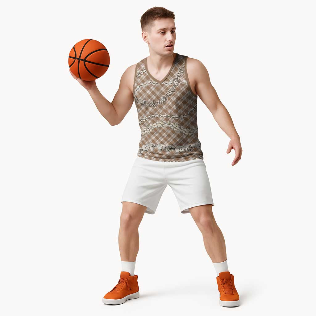 Brown Aloha Hawaii Shell Lei Basketball Jersey Palaka Hebrew Cone Honey Cowrie Elegant Curves - Polynesian Pride