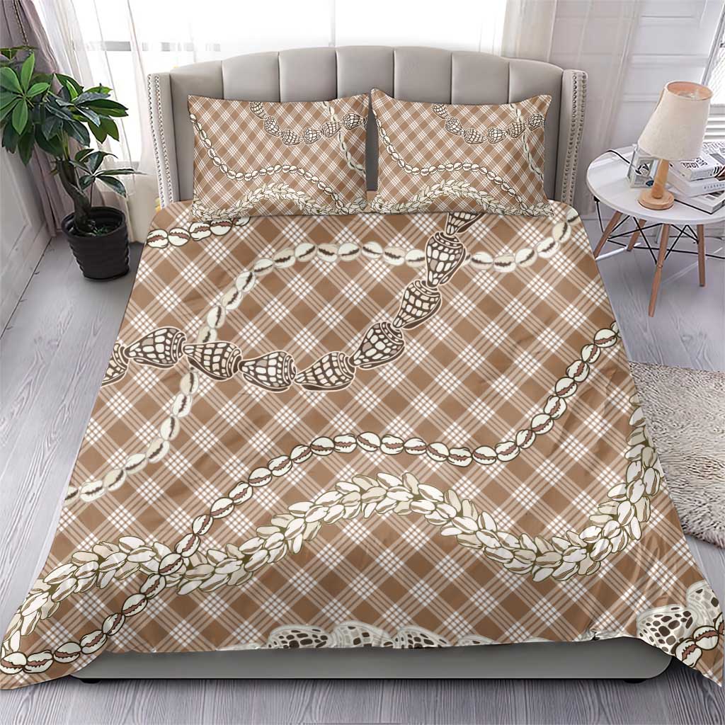 Brown Aloha Hawaii Shell Lei Bedding Set Palaka Hebrew Cone Honey Cowrie Elegant Curves - Polynesian Pride