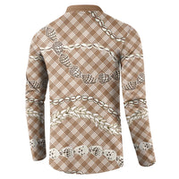 Brown Aloha Hawaii Shell Lei Button Sweatshirt Palaka Hebrew Cone Honey Cowrie Elegant Curves - Polynesian Pride