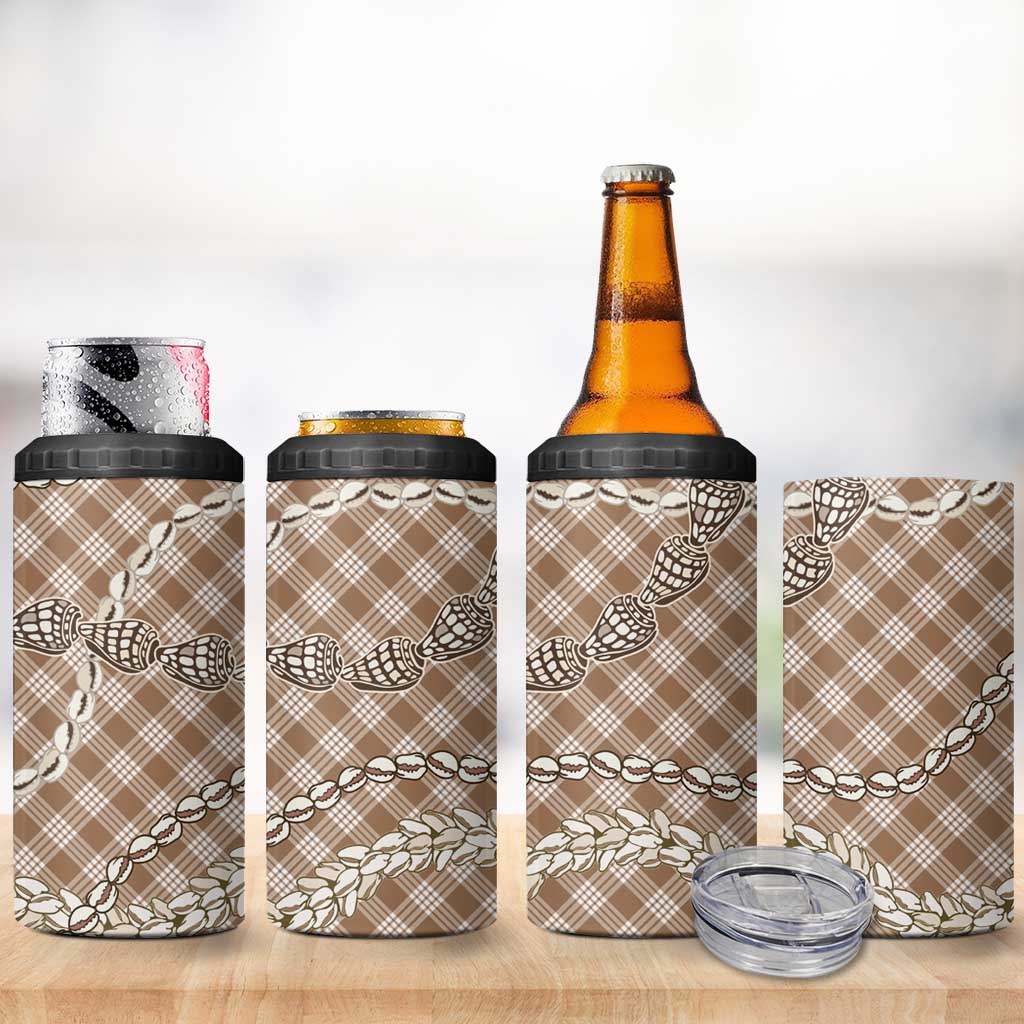 Brown Aloha Hawaii Shell Lei 4 in 1 Can Cooler Tumbler Palaka Hebrew Cone Honey Cowrie Elegant Curves - Polynesian Pride