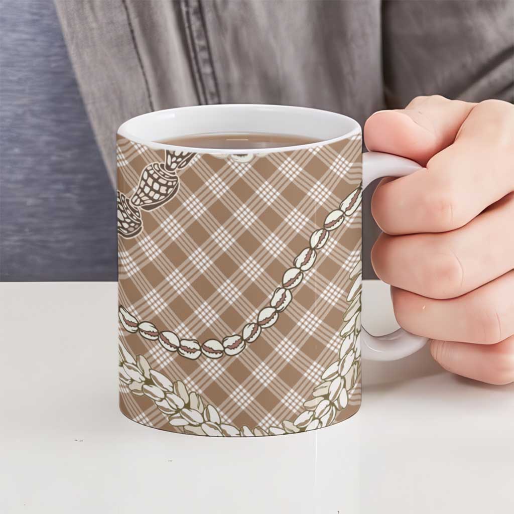 Brown Aloha Hawaii Shell Lei Ceramic Mug Palaka Hebrew Cone Honey Cowrie Elegant Curves - Polynesian Pride