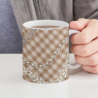 Brown Aloha Hawaii Shell Lei Ceramic Mug Palaka Hebrew Cone Honey Cowrie Elegant Curves - Polynesian Pride