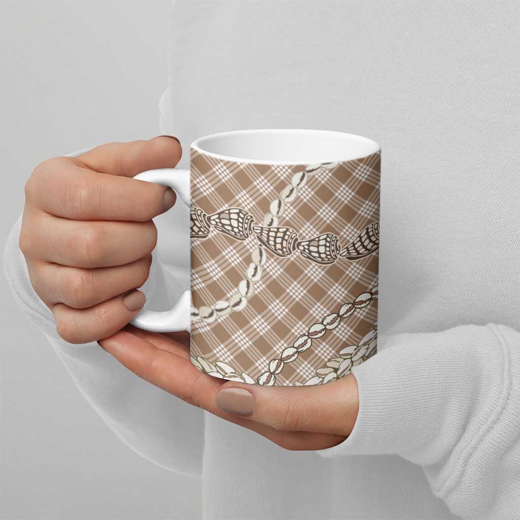 Brown Aloha Hawaii Shell Lei Ceramic Mug Palaka Hebrew Cone Honey Cowrie Elegant Curves - Polynesian Pride