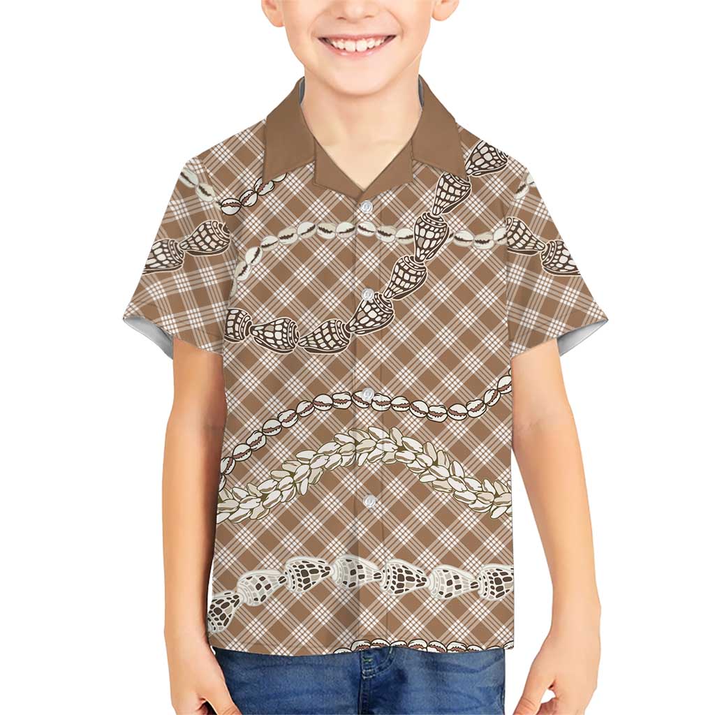 Brown Aloha Hawaii Shell Lei Family Matching Long Sleeve Bodycon Dress and Hawaiian Shirt Palaka Hebrew Cone Honey Cowrie Elegant Curves LT14 Son's Shirt Brown - Polynesian Pride