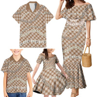 Brown Aloha Hawaii Shell Lei Family Matching Mermaid Dress and Hawaiian Shirt Palaka Hebrew Cone Honey Cowrie Elegant Curves LT14 - Polynesian Pride