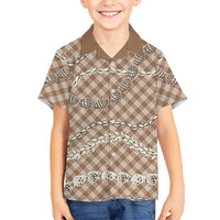 Brown Aloha Hawaii Shell Lei Family Matching Mermaid Dress and Hawaiian Shirt Palaka Hebrew Cone Honey Cowrie Elegant Curves LT14 Son's Shirt Brown - Polynesian Pride