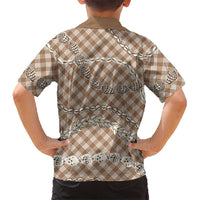 Brown Aloha Hawaii Shell Lei Family Matching Off Shoulder Maxi Dress and Hawaiian Shirt Palaka Hebrew Cone Honey Cowrie Elegant Curves LT14 - Polynesian Pride