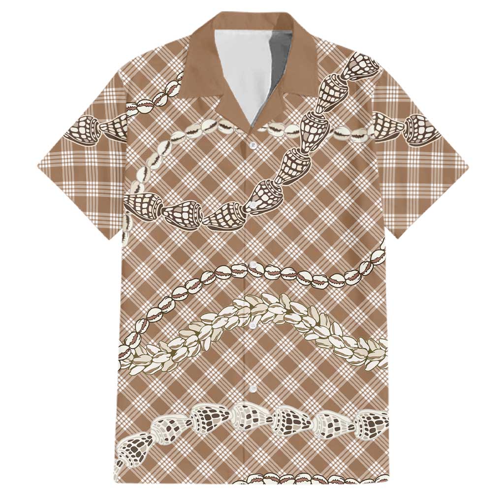 Brown Aloha Hawaii Shell Lei Family Matching Off Shoulder Maxi Dress and Hawaiian Shirt Palaka Hebrew Cone Honey Cowrie Elegant Curves LT14 Dad's Shirt - Short Sleeve Brown - Polynesian Pride