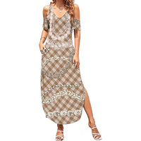 Brown Aloha Hawaii Shell Lei Family Matching Summer Maxi Dress and Hawaiian Shirt Palaka Hebrew Cone Honey Cowrie Elegant Curves LT14 Mom's Dress Brown - Polynesian Pride