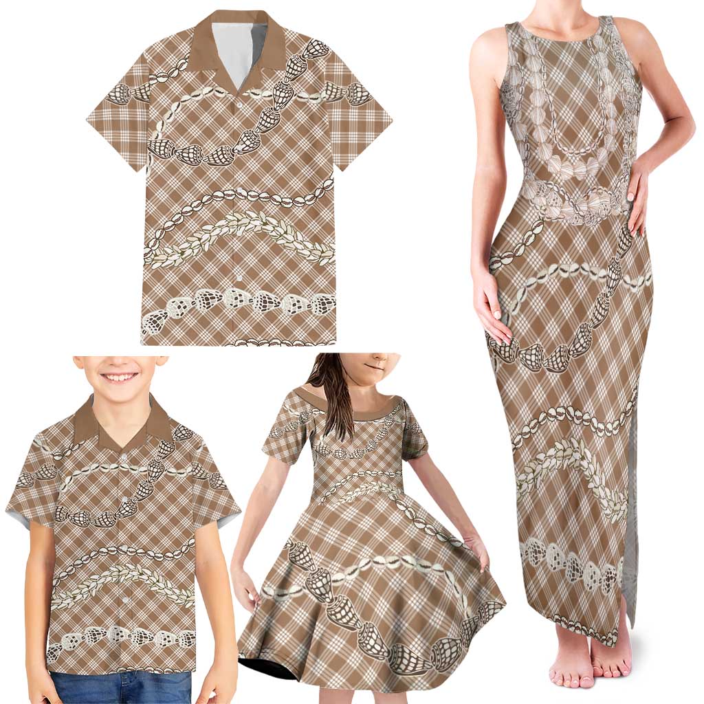 Brown Aloha Hawaii Shell Lei Family Matching Tank Maxi Dress and Hawaiian Shirt Palaka Hebrew Cone Honey Cowrie Elegant Curves LT14 - Polynesian Pride