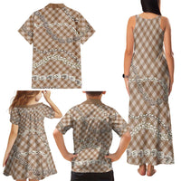 Brown Aloha Hawaii Shell Lei Family Matching Tank Maxi Dress and Hawaiian Shirt Palaka Hebrew Cone Honey Cowrie Elegant Curves LT14 - Polynesian Pride
