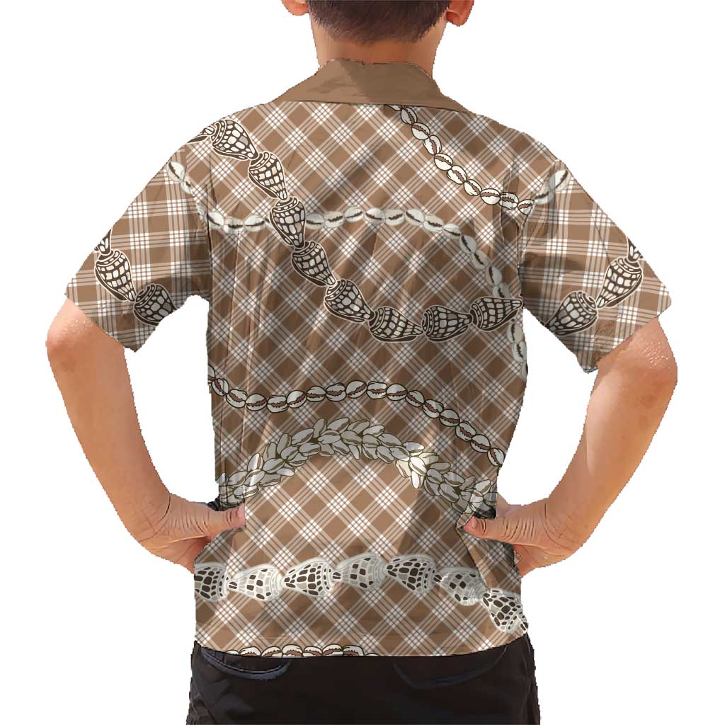 Brown Aloha Hawaii Shell Lei Hawaiian Shirt Palaka Hebrew Cone Honey Cowrie Elegant Curves - Polynesian Pride
