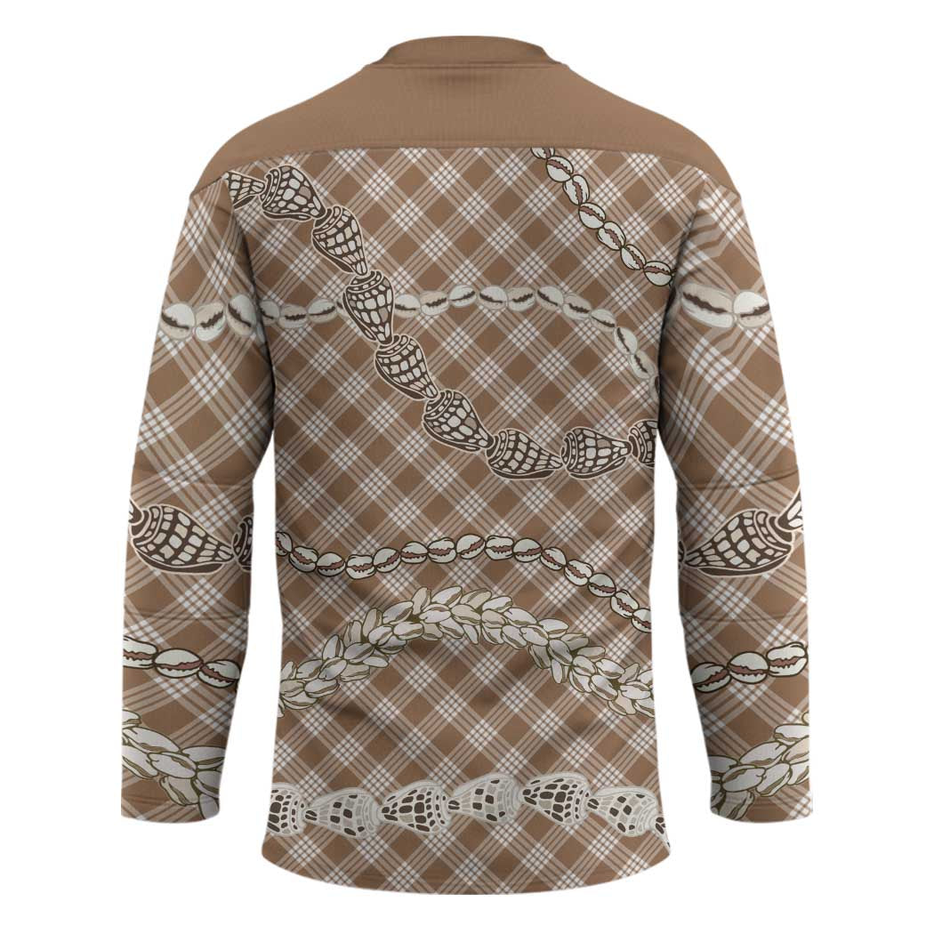 Brown Aloha Hawaii Shell Lei Hockey Jersey Palaka Hebrew Cone Honey Cowrie Elegant Curves - Polynesian Pride
